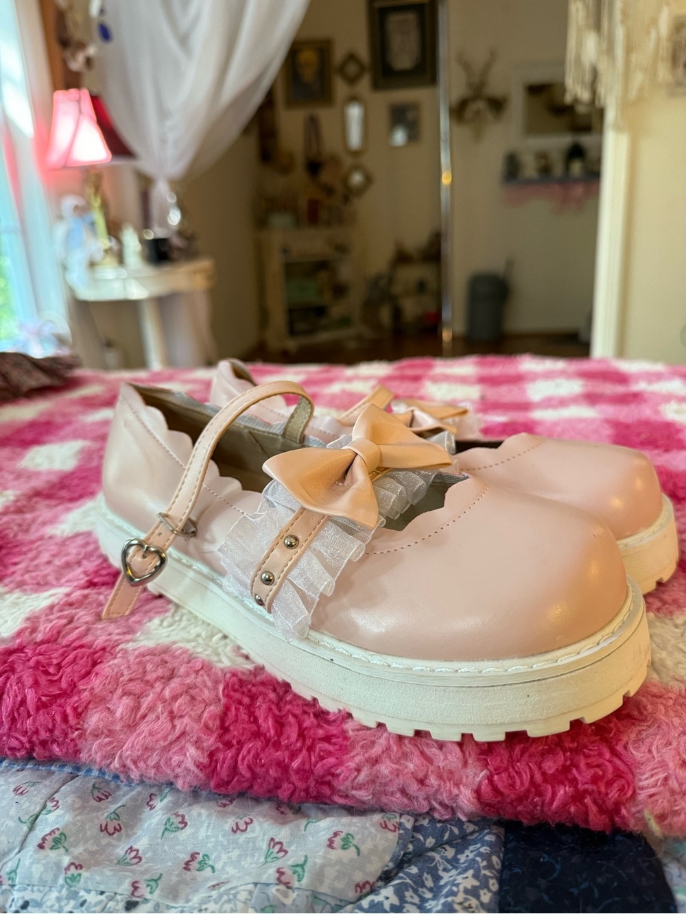 Pink Bow Mary Jane Platform Shoes